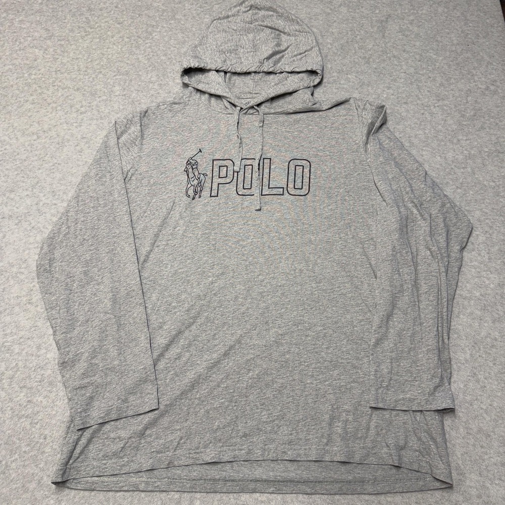 Polo Ralph Lauren Shirt Mens 2XL Gray Hooded Long Sleeve POLO Graphic Jersey Tee
